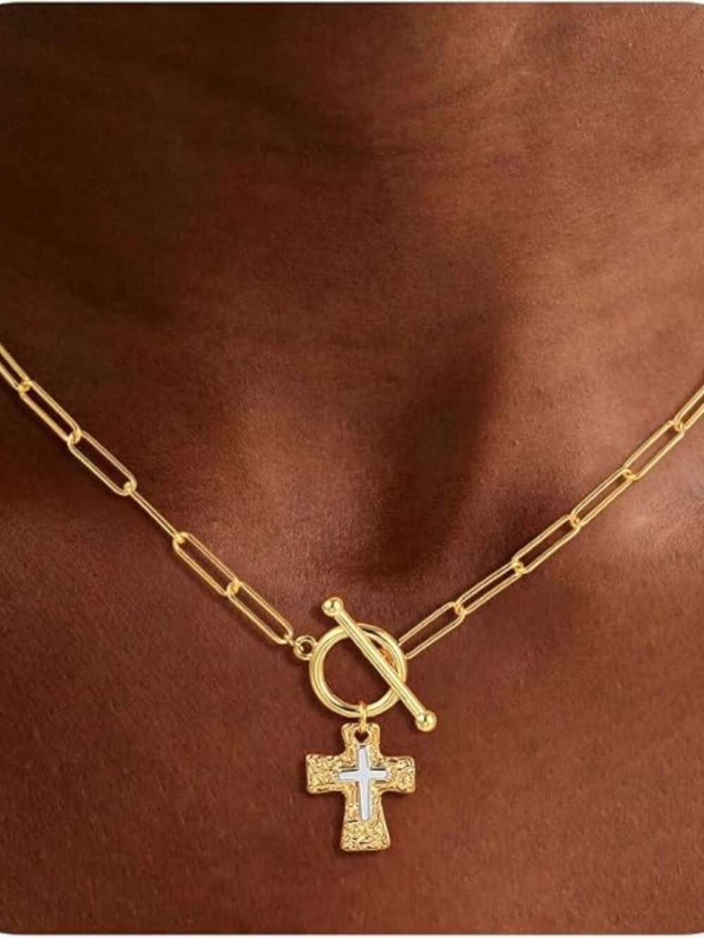 14K Gold Plated Chunky Cross Pendant Necklace
